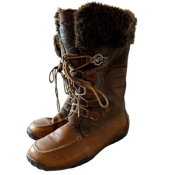 Pajar Phyllis Brown Leather Faux Fur Tall Winter Lace Up Snow Boots Women's 10 - Picture 1 of 16